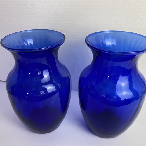 Vintage Cobalt Optic Glass Vase by Indiana Glass Set of Two 8"T w/Label Vase13 - Picture 2 of 7