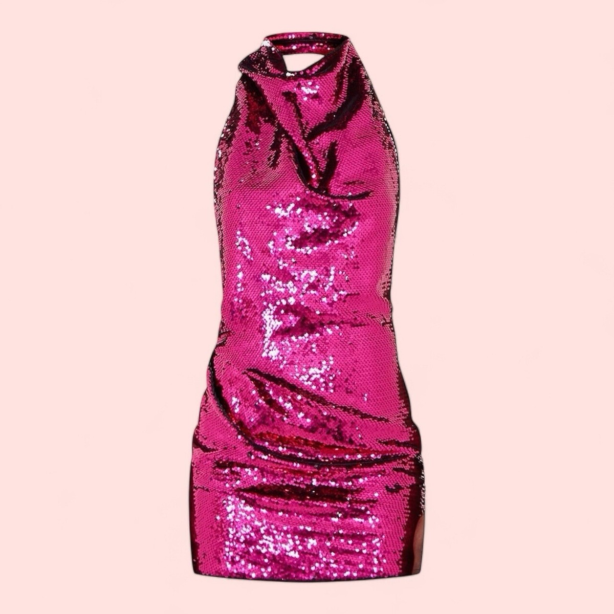 Pretty Little Thing x Naomi Campbell Pink Sequin Backless Bodycon Dress  Size