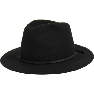 NWOT BRIXTON WESLEY WOOL FELT FEDORA HAT BLACK WOMEN display picture 3