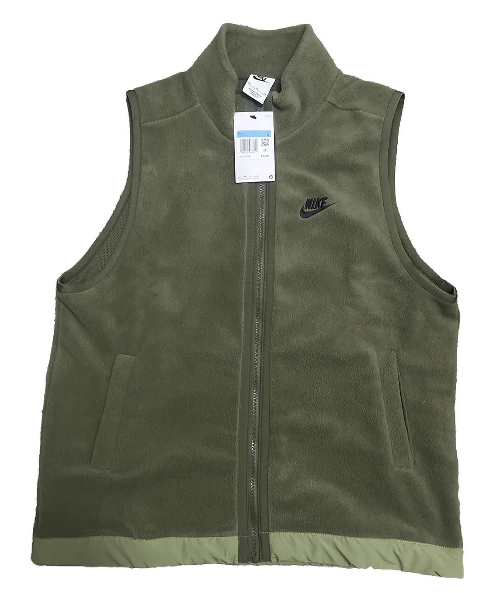 Nike Big Swoosh Olive Green Fleece Vest DQ4898 222 Men's Size