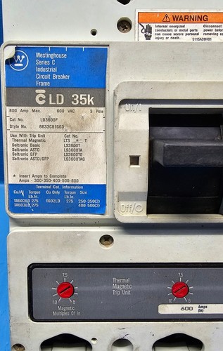 Westinghouse LD3600F 600A 600V 3POLE CIRCUIT BREAKER W/ LT3600T TRIP - Picture 2 of 8