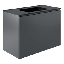 Modway Bryn 36" Modern Wood/Ceramic Wall-Mount Bathroom Vanity in Gray/Black