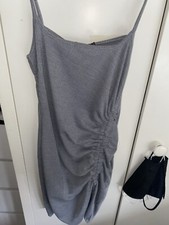 Grey Ribbed Strappy Ruched Body-con Dress Pretty Little Thing. Size 12 Uk