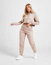 Beige Pink Soda Sport Contour Stitch Cropped Hoodie Joggers Tracksuit Set UK 18