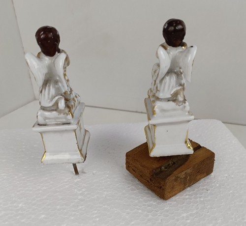 Vieux Paris Porcelain Antique White Gold gilded Angels Statues Figurines Pair - Picture 6 of 11