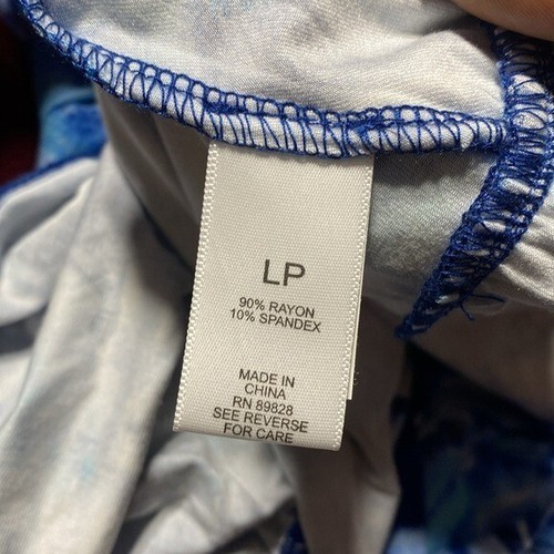 LOGO by Lori Goldstein Blue Watercolor Short Sleeve V-Neck Dress Sz Large Petite - Picture 7 of 8