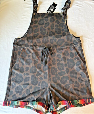 CRAZY TRAIN Large Bibb Overall Shorts WOMEN'S  Brown and Black With Pockets NWT
