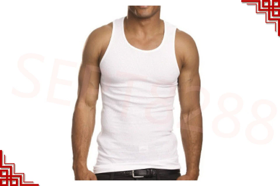 3-12 paquetes de camisetas sin mangas 100 % algodón para hombre camiseta interior acanalada negra blanca gris Foto 2 de 4