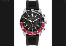 Bulova Men's Sport Chronograph GMT Red Black Silicone Quartz Watch 44MM 98A258