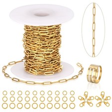 23 Ft Gold Chain for Jewelry Making, 18K Gold Plated Stainless Steel Oval Paperc
