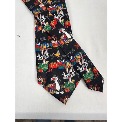 Looney Tunes Necktie Tie 2002  Bugs Bunny Sylvester Christmas Holiday WarnerBro
