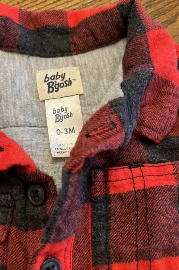 Мягкий комбинезон OshKosh B' Gosh в клетку с подкладкой с длинным рукавом 0-3 месяца - Изображение 2 из 3