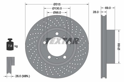 1x Bremsscheibe PRO+ TEXTAR 92280005 für CAYMAN BOXSTER 981 PORSCHE