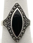 Vintage Sterling Silver / 925 Black Onyx Marcasite Ring Size 6.5