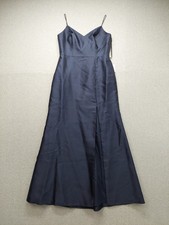 Alfred Sung Women Dress 14R Midnight Blue Spaghetti Strap Front Slit Cocktail