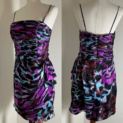 CACHE Women's Silk Vivid Multicolor Spotted Strapless Tube Top Dress Sz 12 Retro