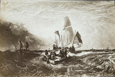 Antike Glas Zauber Laterne Dia Foto Boote vor Calais Frankreich Marine Meerblick
