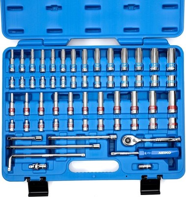 Neiko 02514A 1/4 Inch-Drive Ratchet and Small Socket Set, 58-Piece, Multi-color