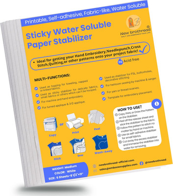 New Brothread 6PCS 8.5''X11'' Sticky Water Soluble Embroidery Stabilizer Printable