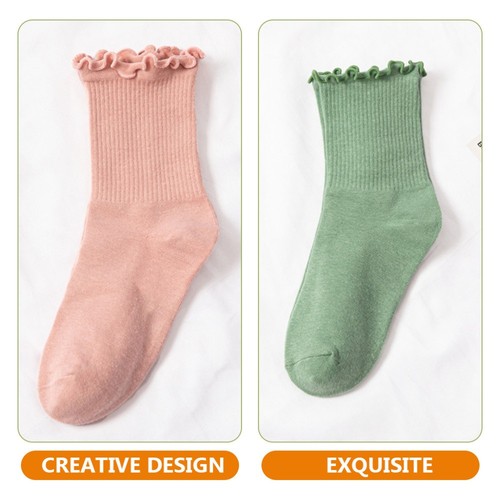 6 Pairs Ruffled Cotton Socks Seamless Kids Solid Colour Women's Child Teens - Picture 6 of 10