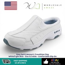 Easy Spirit Women's Traveltime Clog White/Light Blue - Size 9.5 Wide Comfortable