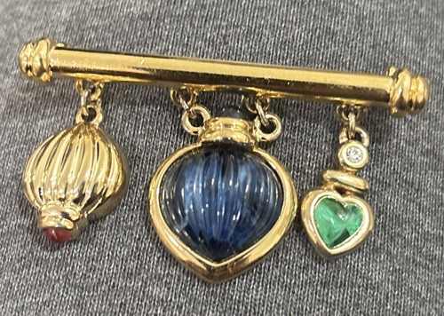 Vintage ULTIMA EDIZIONE Brooch Pin-Gripoix Colorful Dangles Gold Tone Bar
