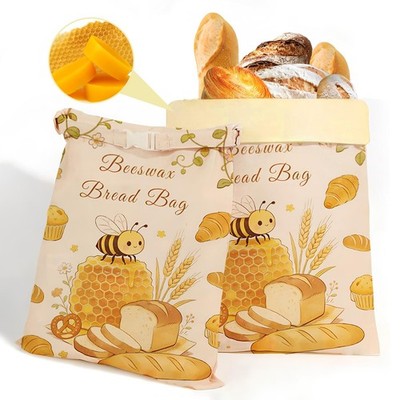 2 Pack Beeswax Bread Bags for Sourdough with Lock 17 x 13 inches, Beige