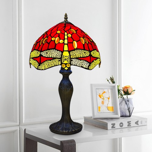 Tiffany Red Dragonfly Style Table Lamp Stained Glass Shade Home Decoration UK - Picture 3 of 11
