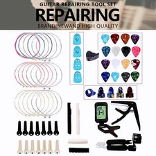Lot of 65 Pcs Guitar Accessories Kit Guitar Changing Tool String Pick Capo Tuner