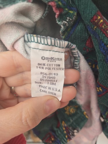 Vintage OshKosh B’Gosh Green Corduroy 80s 90s Bear Overalls Size 18M Made in USA - Picture 7 of 7