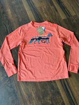 NEW Patagonia Kids LS Capilene Silkweight T-Shirt-Foxy Fitz: Coho Coral SZ Large