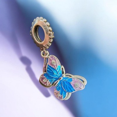 Sterling Silber 925 Blau Schmetterling Europäischer Charm Anhänger Geschenk