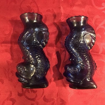2- COBOLT BLUE FISH BOTTLES/VASES TAKE A LOOK THESE ARE NEAT THANKS