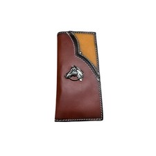 Western Stakes Leather Bi Fold Long Wallet Horse Stallion Concho Layered Leather