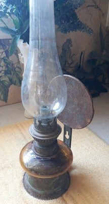 Vintage Kosmos Brenner Amber Glass Oil Lamp Font and Burner With Wall SCONCE