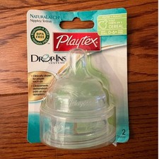 New 2 Playtex Drop-Ins Bottle Nipples 0-6 Months Y Cut Cereal Clear Silicone