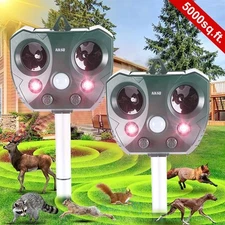 5 Modes Ultrasonic Solar Animal Repeller w/ PIR Sensor, Dog Skunk Deer Repellent