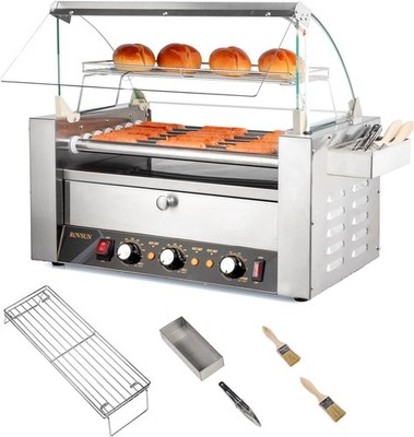 7/11 Roller 18/30 Hot Dog Grill Cooker Machine w/Cover Warm Shelf Commercial New
