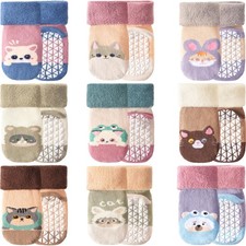 ANTSANG Baby Toddler Socks With Grippers Girls Boy Kids 1-3T, Cartoon Animal
