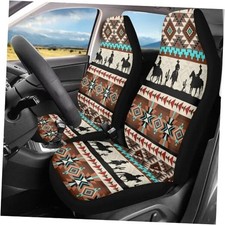2pcs Car Front Seat Covers Protectors, Anti-Slip Seat Aztec Western Cowboy