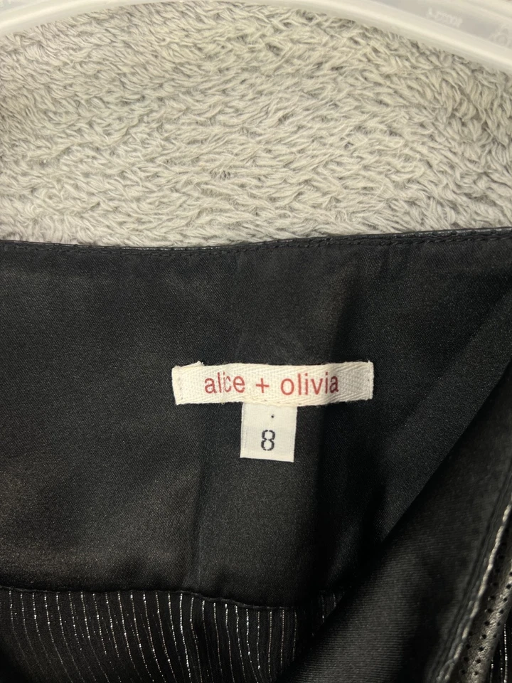 Minifalda Alice + Olivia Cuero Seda Negra Talla 8 Mujer Falda Rayas Plateadas Foto 4 de 4