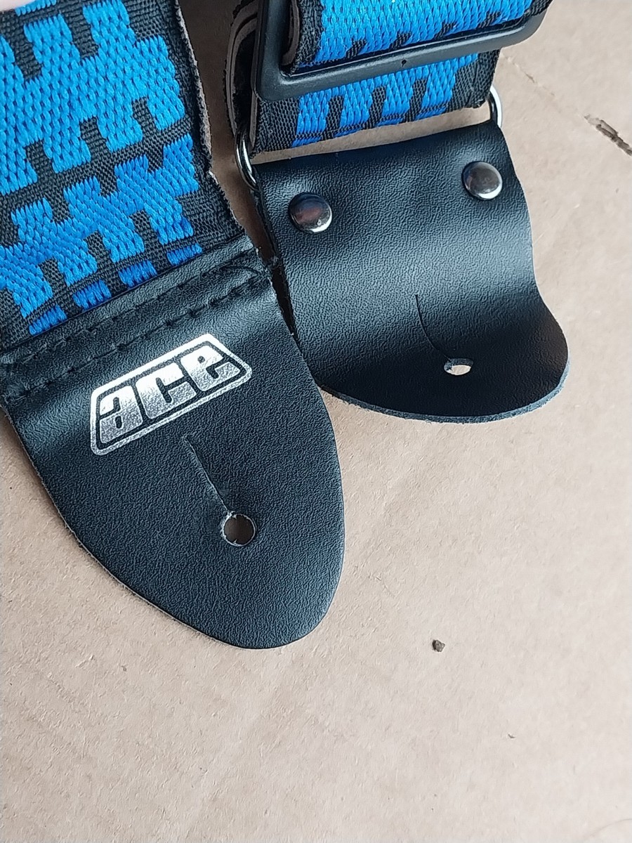 ACE 1970's 1980s Vintage Woven Guitar Strap Unusual Design Blue