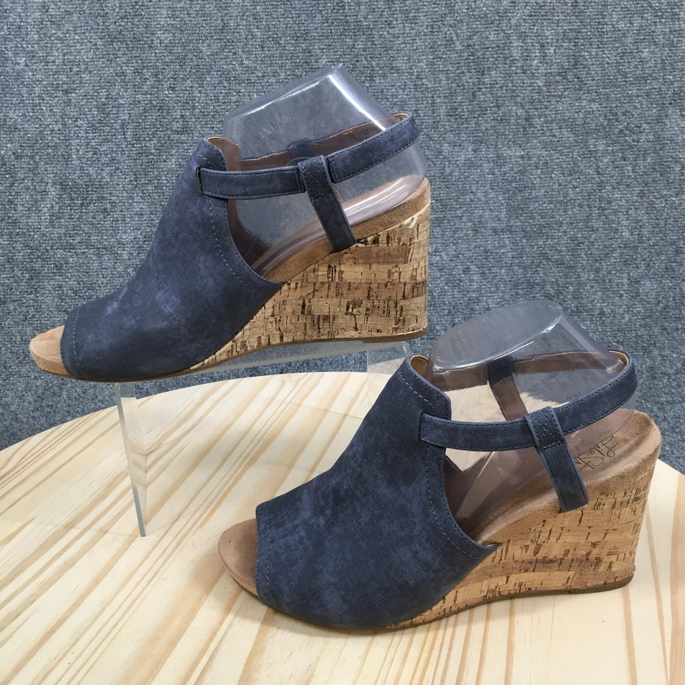 Life Stride Wedge Womens Size 10M Harlow Navy Blue Casual Cork Peep Toe Sandals - Image 2 of 4
