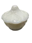 Vintage Westmoreland Milk Glass Embossed Powder /Trinket Dish With Lid