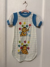 Vintage Girls 4T Night Gown GARFIELD, Original 1978, White Blue Bubbles