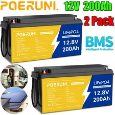 2Pack 12V 200AH LiFePO4 15000+ Deep Cycle Lithium Battery BMS for Solar Off-grid