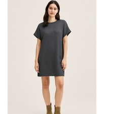 Zara Mini Dress Soft Wide Grey Rib Texture Crew Neck Roll Sleeves Size Small