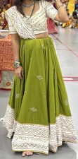 Women s Gold Sequin Sleeveless Choli Blouse with Green Skirt Dupatta Set