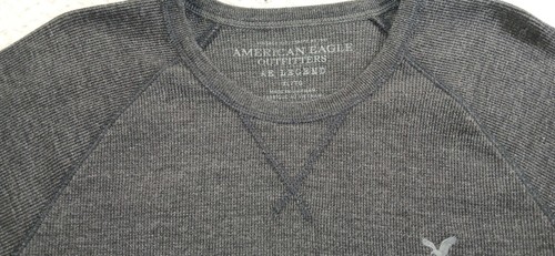 American Eagle Outfitters Maglia Cialda Termica Uomo Tg XL Nero Girocollo - Foto 7 di 17