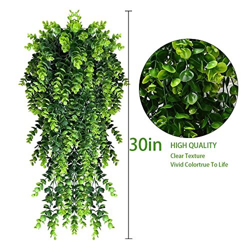 2 Stück Künstliche Eukalyptus Blatt Rattan Gefälschte Hängepflanze Faux Grünarranke - Bild 3 von 6